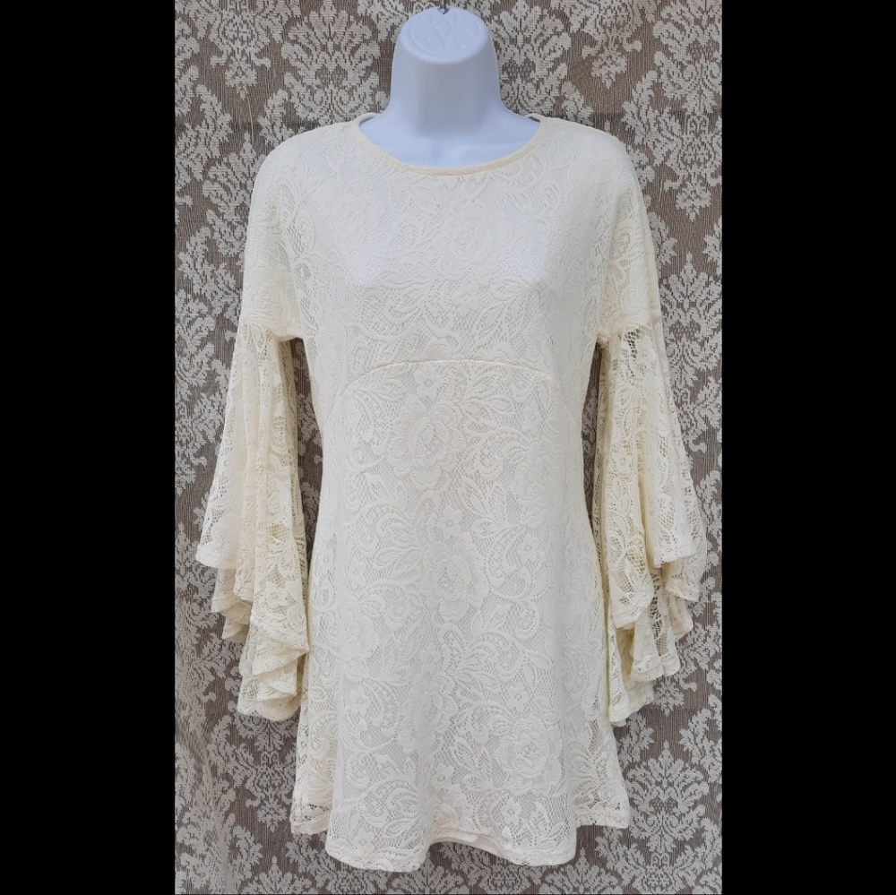 Cream Lace Dress with Princess Sleeves